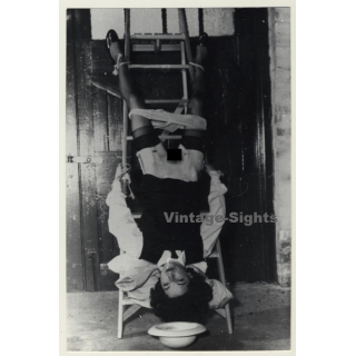 Semi Nude Maid Tied Upside Down To Ladder / BDSM (2nd Gen. Photo ~1960s)