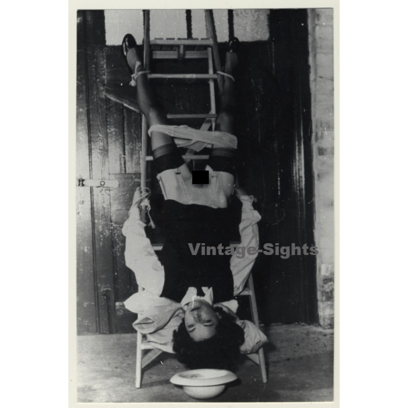 Semi Nude Maid Tied Upside Down To Ladder / BDSM (2nd Gen. Photo ~1960s)