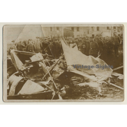 Saint-Vrain? / WW1: Soldiers Near Crashed Plane With Pilot (Vintage RPPC 1916)