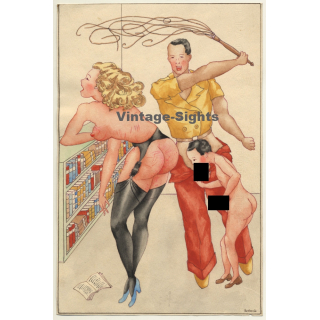 Hortensio: Wild Spanking Fantasy / Whip - BDSM (Vintage Drawing ~1930s)