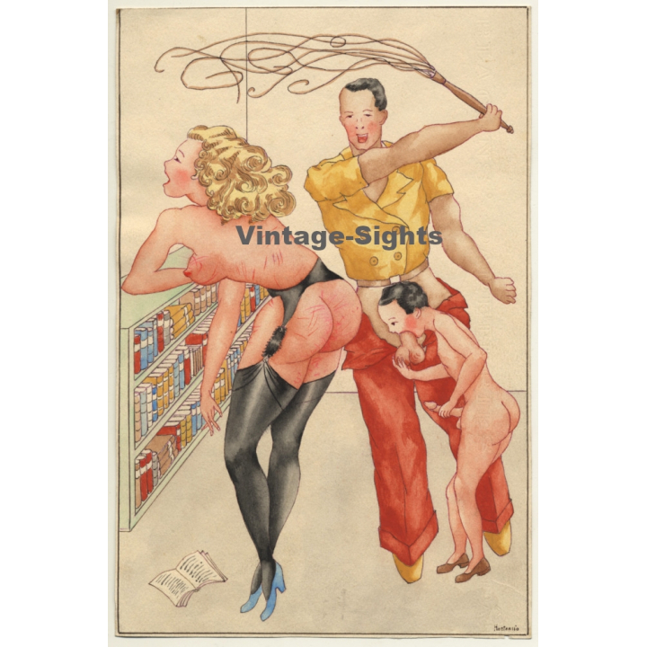 Hortensio: Wild Spanking Fantasy / Whip - BDSM (Vintage Drawing ~1930s)