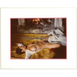 R.Folco: Slim Nude In Front Of Fire Place / Tan Lines (Vintage Photo France 1980s)