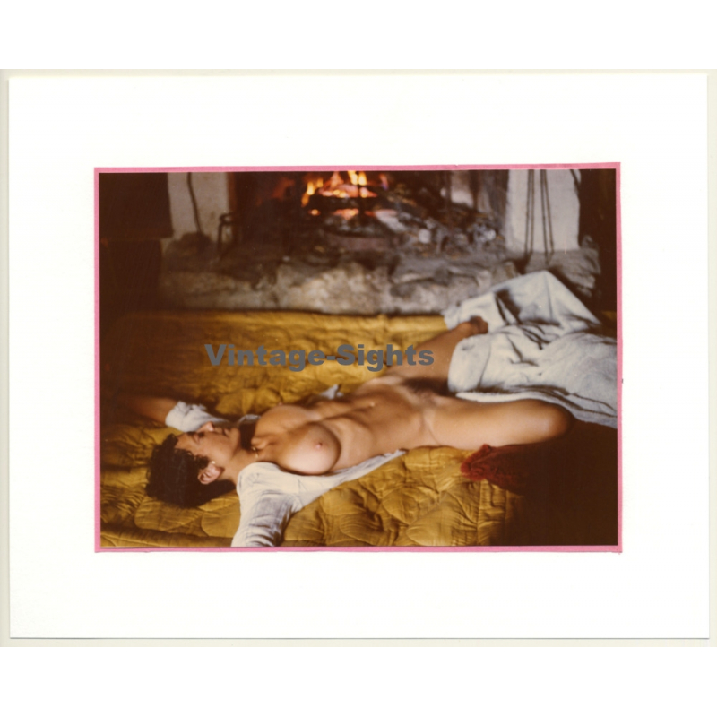 R.Folco: Slim Nude In Front Of Fire Place / Tan Lines (Vintage Photo France 1980s)