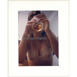 R.Folco: Smoking Woman With Glass / Transparent Bra (Vintage Photo France 1980s)