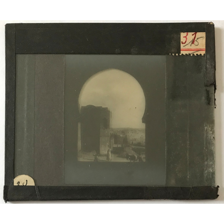 Maghreb / Africa: Town View Through Mosque Window (Vintage Glass Dia Positive 1910s)