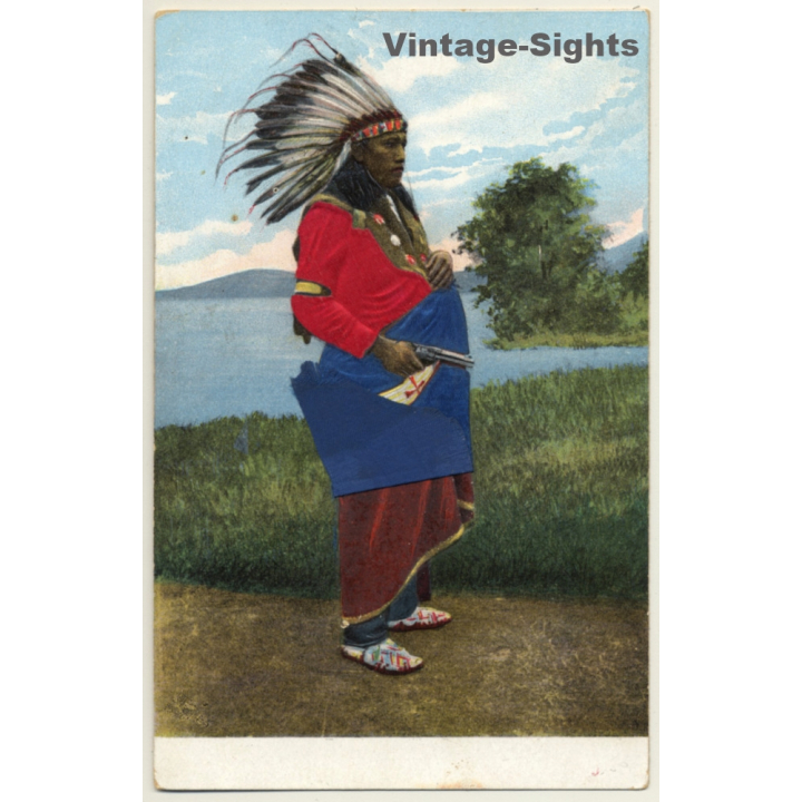 USA: Indian Chief & Gun (Vintage Embossed Gimmick IPC 1900s)