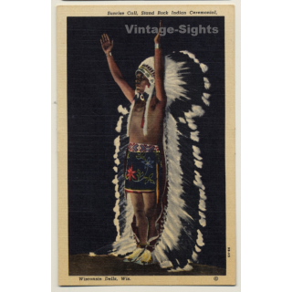 Wisconsin Dells / USA: Sunrise Call - Stand Rock Indian Ceremonial (Vintage PC 1950s)
