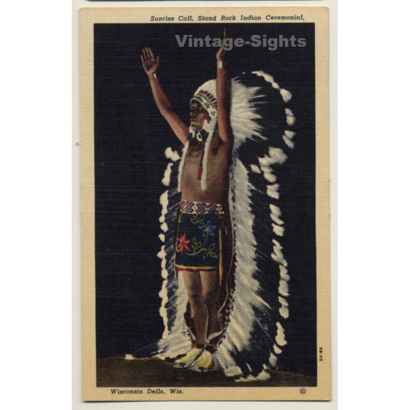 Wisconsin Dells / USA: Sunrise Call - Stand Rock Indian Ceremonial (Vintage PC 1950s)
