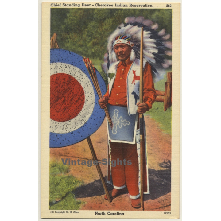 USA: Chief Standing Deer / Cherokee Indian Reservation (Vintage PC 1930s)
