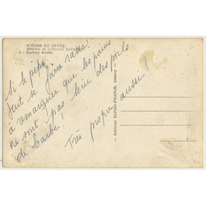 Maghreb: Barbier Arabe / Hairdresser - Shaving (Vintage RPPC)