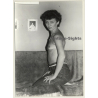 Slim Topless Woman In Jeans / Eyes - Small Boobs (Vintage Photo GDR ~1970s)