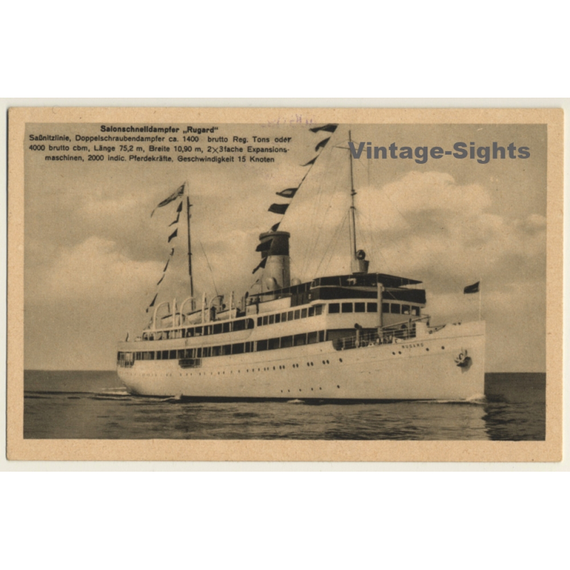 Salonschnelldampfer Rugard / Steamer (Vintage PC 1927)