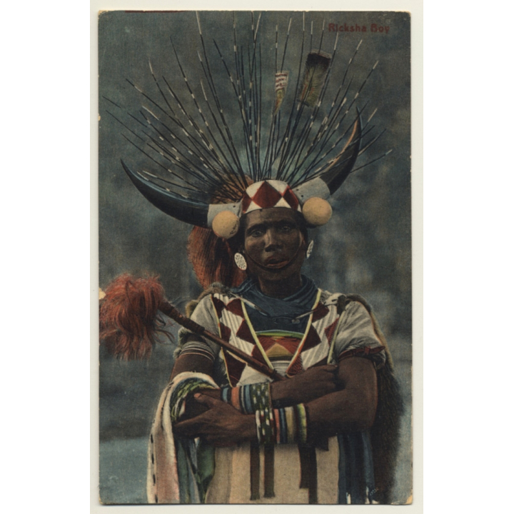 Durban / South Africa: Rickshaw Boy - Ricksha / Wild Costume - Ethnic (Vintage PC ~1920s)