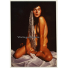 Slim Brunette Nude With Silver Scarf / Eyes (Vintage Photo Germany ~1980s)