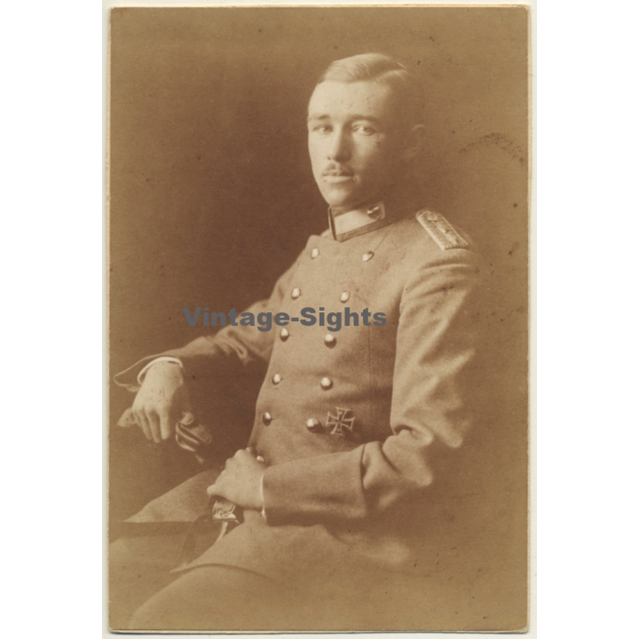 Portrait: German Soldier In Uniform / Eisernes Kreuz - WW1 (Vintage Photo ~1910s)