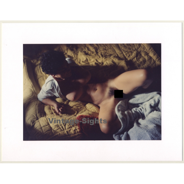 R.Folco: Slim Shorthaired Nude On Bed / Boobs (Vintage Photo France 1980s)