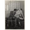 Great Snapshot Of Man Kissing Topless Female / Risqué (Vintage Photo ~1930s)