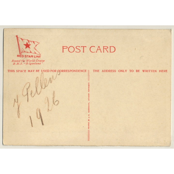 India: Elephants Procession (Vintage PC Red Star Line 1926)