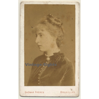 Ghémar Frères / Bruxelles: Portrait Of Pretty Young Female / Updo (Vintage CDV / Carte De Visite ~1870s/1880s)