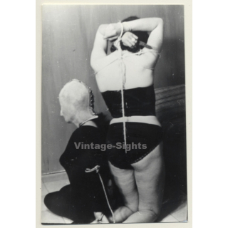 2 Females In Bondage / Full Face Mask - Arms Tied Behind Back / BDSM (2nd Gen.Photo ~1960s)