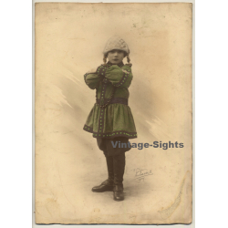 Studio Verhassel: Girl W. Pigtails - Green Costume - Leather Boots (Vintage Photo 1927)