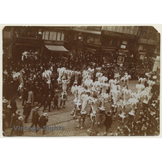 Carnaval Belge: Défilé Des Gilles De Binche (Vintage Albumen Print ~1900s/1910s)