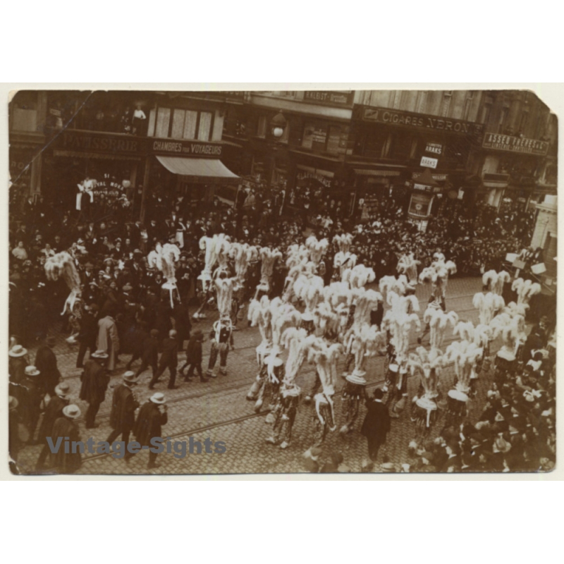 Carnaval Belge: Défilé Des Gilles De Binche (Vintage Albumen Print ~1900s/1910s)