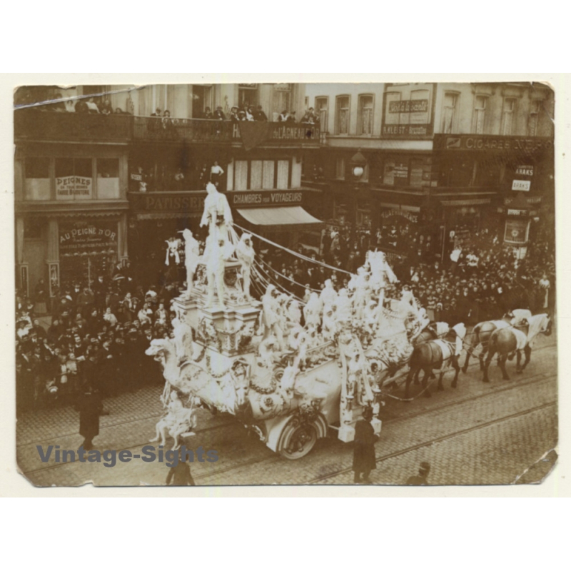 Carnaval Belge: Défilé - Carnaval Char - Chevaux (Vintage Albumen Print ~1900s/1910s)