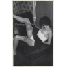 Slim Female Lingering In Lounge Chair / Stockings - Flashing - Boudoir (Vintage Print ~1920s/1930s)
