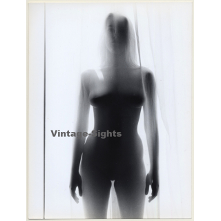 Slim Busty Nude Behind Transparent Curtain*2 (Vintage Photo 1980s)