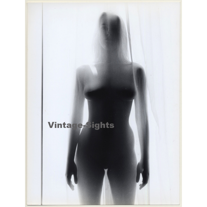 Slim Busty Nude Behind Transparent Curtain*2 (Vintage Photo 1980s)