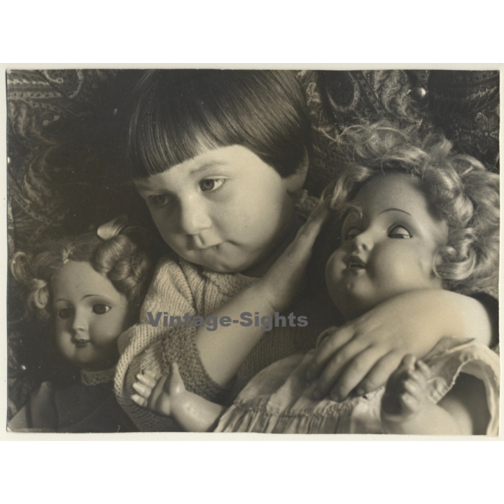 Jerri Bram (1942): Portrait Of Baby Girl & 2 Dolls (Vintage Photo ~1970s)