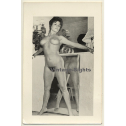 Nude Brunette In Front Of Mirror / Butt Reflection (2nd Gen. Photo ~1960s)