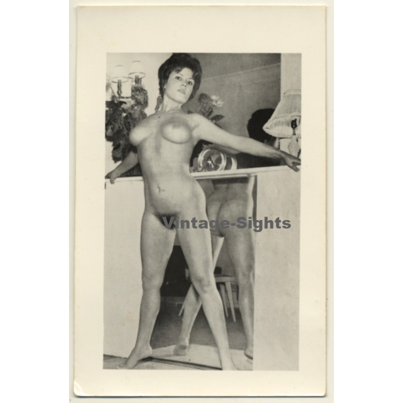 Nude Brunette In Front Of Mirror / Butt Reflection (2nd Gen. Photo ~1960s)