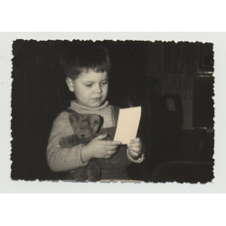 Little Boy Holds On To His Teddy Bear / Dungarees (Vintage Photo 1968)