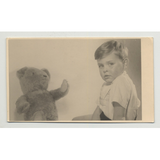 Portrait Of Baby Boy & His Teddy Bear (Vintage Photo Germany 1950s)