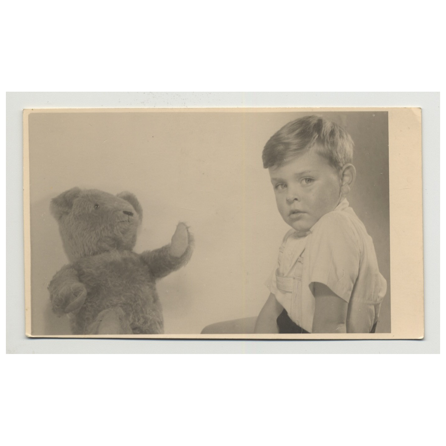 Portrait Of Baby Boy & His Teddy Bear (Vintage Photo Germany 1950s)