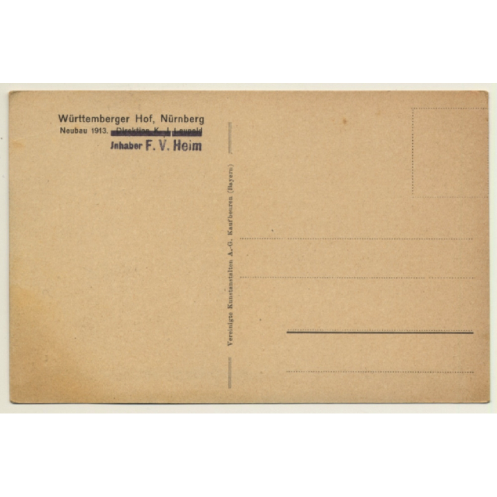 Nürnberg / Germany: Württemberger Hof / Tram (Vintage PC 1920s)