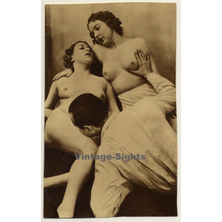 Biederer?: Man & 2 Nude Females / Belle Epoque - Boudoir (Vintage Print ~1920s/1930s)