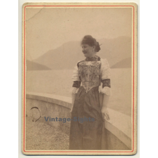 Elegant Woman In Victorian Dress / Lakeside (Vintage Cabinet Card ~1880s/1890s)