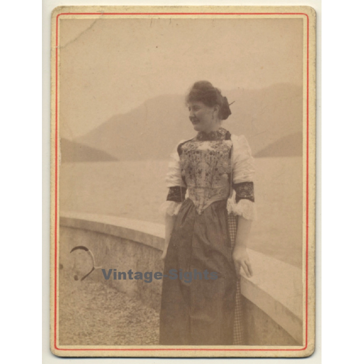 Elegant Woman In Victorian Dress / Lakeside (Vintage Cabinet Card ~1880s/1890s)