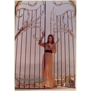 Slim Woman In Long Dress At Gate Of Finca (Large Vintage Photo WOLFGANG KLEIN 1970s)