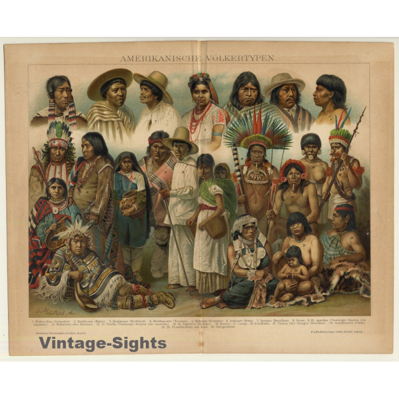 American Indians: USA, Mexico, Canada, Peru, Chile, Brazil (Vintage Chromolithography 1890s)