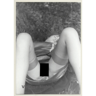 Natural Semi Nude Woman On Meadow / Nylons - No Panties (Vintage Photo GDR ~1980s)