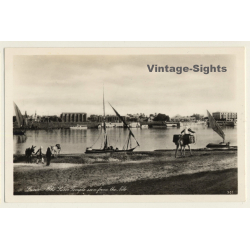 Lehnert & Landrock 301: Luxor Temple Seen From The Nile / Donkey (Vintage RPPC ~1920s)