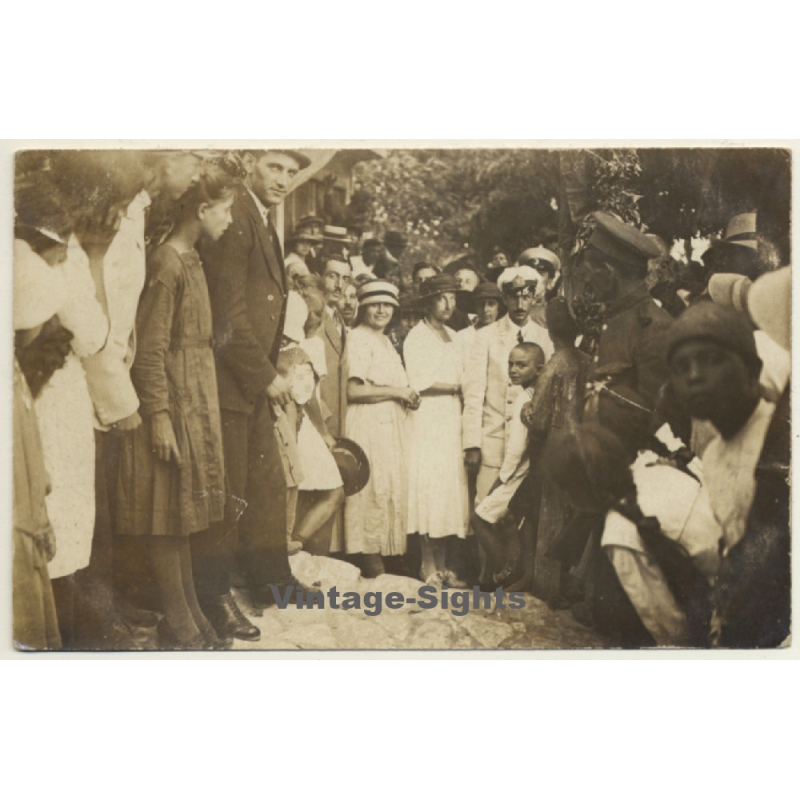 Royal Belgian Delegation Visiting Colony / King Albert I. ? (Vintage RPPC ~1910s/1920s)