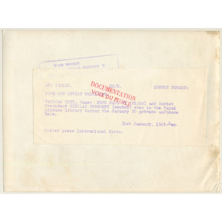 Pope Paul VI & Nikolai Podgorny / Pope & Soviet President (Vintage Press Photo 1967)