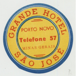 Grande Hotel - Porto Novo - Sao Jose / Brazil (Vintage Luggage Label)