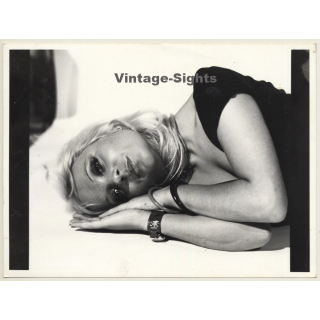 Portrait Of Pretty Reclining Woman / Eyes (Vintage Photo ~1970s)