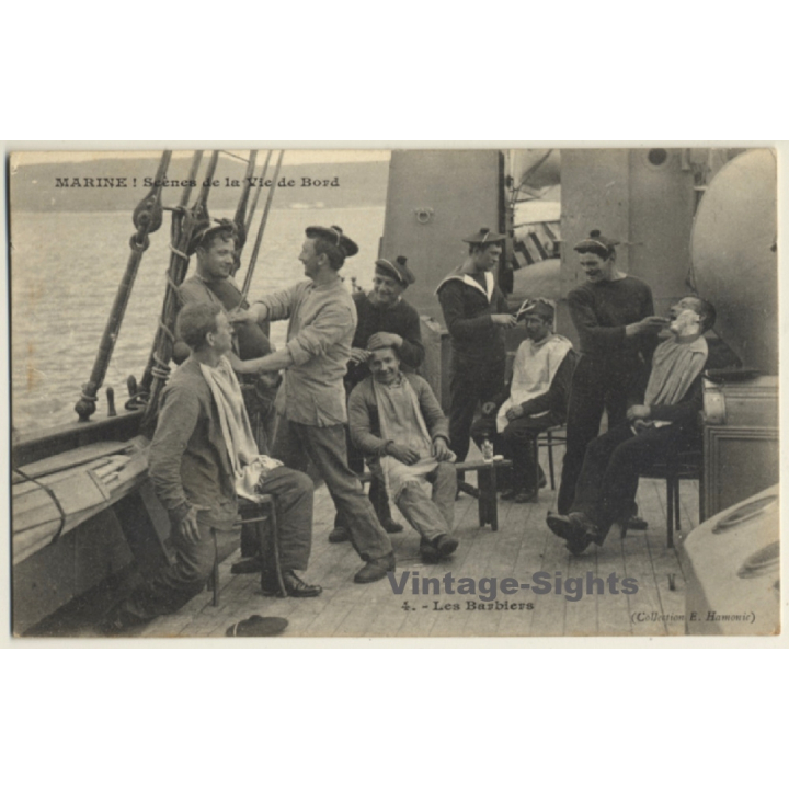 Marine ! Scènes De La Vie En Bord - Les Barbiers (Vintage PC 1910s)